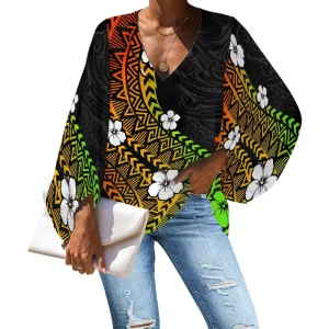 Polynesian Tribal Custom Clothing Women V-Neck Chiffon Shirts Breathable Quick Dry Casual Loose Tops Office Blouse
