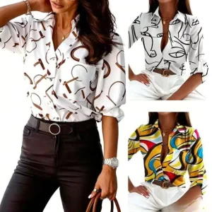 Popular European Women’s Fashionable Spring summer Casual Style Comfortable Long sleeved Shirts with Printed Designs