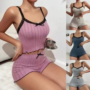 Popular Sexy Peach Soft Cross Border Women’s Loungewear Casual Two Piece Pajama Sets Winter Including Sling Ladies