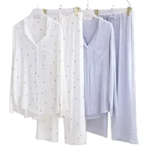 Popular Womens Heart Print Button Down Soft Pajamas Sets Women Cotton Pajamas