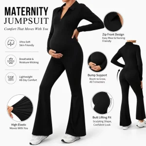 Pregnant Woman Sport Autumn Wide leg Pants High Elastic Slimming Shaping Butterfly Belt Fashionable Elegant Jumpsuit