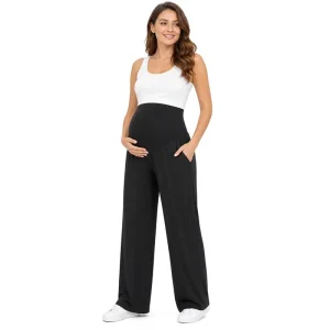 Pregnant Woman’s Summer Lightweight Wide-leg Pants with Built-in Support for the Abdomen