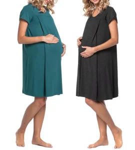 Pregnant Women Delivery Hospital Dressshort Sleeves on Both Sides Hidden Open Breastfeeding Care Clothes Maternity Dress