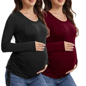 Pregnant Women’s Casual Solid Crew Neck Long Sleeve Nursing Pajamas Plus Size Fall Imported 92% Polyester 8% Spandex
