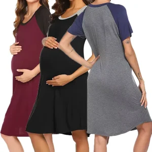 Pregnant Women’s Leisure Elastic Comfortable Short Sleeved Crew Neck Maternity Nursing Short Sleeved Sleepwear for Breastfeeding