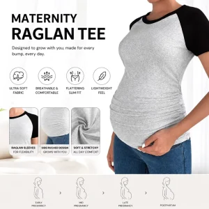 Pregnant Women’s Maternity Coat Crew Neck Color Contrast Short Sleeve Fashion Casual Stretch Slim Fit Polyester Spandex Spring