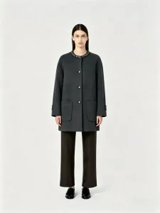 Premium 10% Cashmere 90% Wool Women’s Winter Coat Elegant Beaded Crew Neck Mid length A line Ladies Wool Overcoat