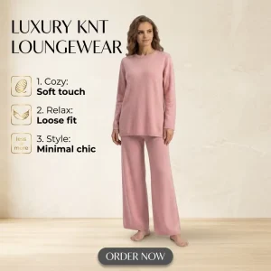 Premium Cashmere Knit Women’s 2 Piece Set Casual Crewneck Pullover Sweater and Wide Leg Pants Lounge Set