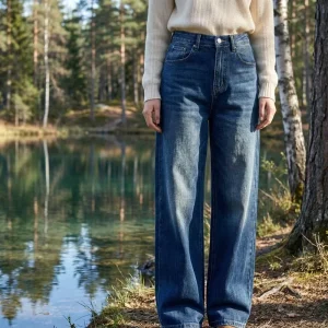Premium Denim Vintage Blue Barrel Women’s Jeans Horseshoe Silhouette Curved Seams High Waisted Urban Straight leg Summer Casual