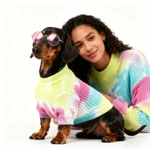 Premium Gradient Tie Dye Dog Sweater Floral Core Spun Yarn Pet Coat Spring Winter Classic 2 Leg Pet Jumpers Sweatshirts