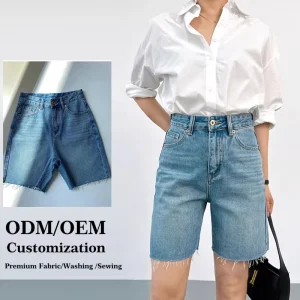 Premium Quality Eco Friendly Breathable Vintage Distressed Denim Straight Bermuda Shorts Casual Summer High Waisted Women’s 100%