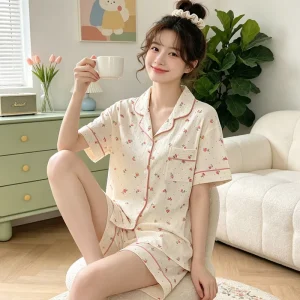 Premium Quality Minimalist Korean Style Sweet Small Flowers Summer Breathable Personalised Pajamas