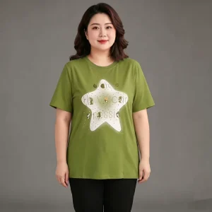 Premium Quality Women’s Plus size Summer Cotton Breathable Short Sleeve Crew Neck T Shirt with Customizable Options