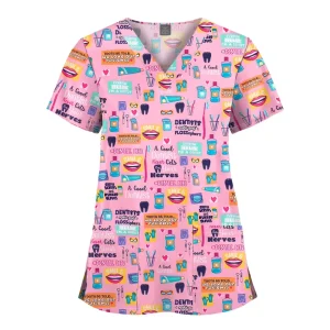 Printed Medical Scrubs Stretch Skin Friendly Daily Healthcare Working Clothes