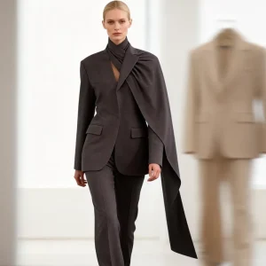 Private Label Autumn Winter New Fashionable Blazer With Scarves Irregular Cutting Solid Color Suit Women’s Blazer