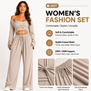 Private Label Breathable Summer Women’s Clothing Set Casual 3 Piece Lounge Wear