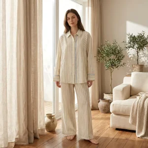 Private Label Women’s Pajama Set Low MOQ Custom Color Striped 2 Piece Sleepwear