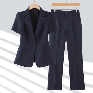Professional Female Summer Thin Temperament Goddess Fan Short Sleeved Suit for Interviews Hotel Overalls Wear Suits