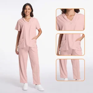 Professional Unisex Nurse Uniform In Classic Style With Custom Scrub Tops And Pants Spandex Blend Custom Logo In-Stock