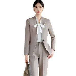 Professional Women’s Office Suit Set Formal Jacket Pants Anti Wrinkle Worsted Fabric Viscose Polyester Hand Embroidery Midi