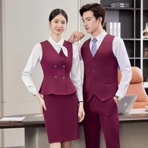 Professional Women’s Suit Sets Elegant Vest Dress for Reception Sales Consultant for Beauty Salon Hotel Work
