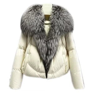 Puffer Bubble Coat Fashion Winter Detachable Fox Fur Collar Women’s White Duck Down Coats