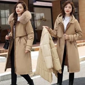 Puffy Cotton Down Jacket Padded Winter Fashion Long 2 Pcs Parkas Women’s Down Coats