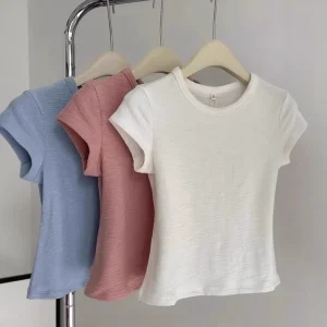 Pure Color Breathable Casual Short-sleeved T shirt Women’s Summer Korean style Regular Fit Inner Wearing Outer Wearing Base