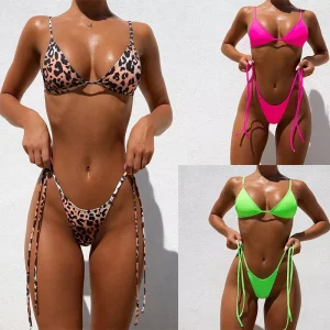 Pure Color Two Piece Swimwear Set Women’s Solid Bikini Bathing Suit for Summer Beach