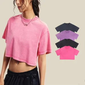 Pure Cotton Short T shirts for Women DTG Retro Acid washed Women’s T shirts Cut and Custom logo Slim Short T shirts
