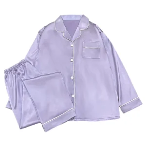Purple Women’s Pajamas Spring and Summer Long sleeved Set of Comfortable Simulation Silk Loungewear