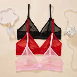 Push Up Breathable Summer Everyday Wire Free Knitted Nylon Transparent Mesh Ultra thin Lace Eco Friendly Women’s Bra