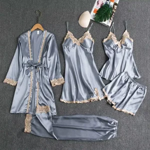 Pyjamas Women Sleepwear 5pcs Women’s Sleepwear Sexy Imitated Silk Plus Size Women’s Sleepwear