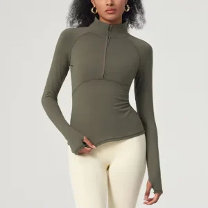 Quarter Zip Long Sleeve Athletic Running Shirt Lightweight Pullover Fitness Workout Running Active Yoga Top for Women