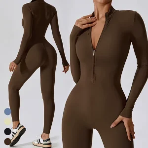 Quick Dry Breathable Spandex Polyester Half Zip Long Sleeve One Piece Women’s Workout Jumpsuit Rompers Playsuits