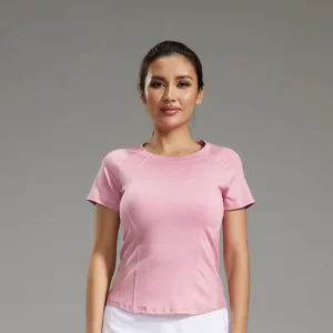 Quick Dry Stretch Yoga Top Women’s Summer Slim Fit Breathable Short Sleeve Fitness Running T Shirt Spandex Nylon