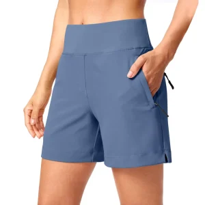 Quick-Dry Women’s Hiking Shorts with Zipper Pockets Lightweight Solid Pattern Outdoor Golf Casual Pants