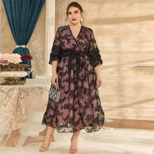 R12657S Women’s Plus Size 5XL Large Swing Blue Print Dress