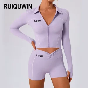 RUIQUWIN Women’s Quick Dry Yoga Running Set Zip-Up Jacket Side Stripe High Elastic Shorts Moisture Wicking Gym Fitness Wear