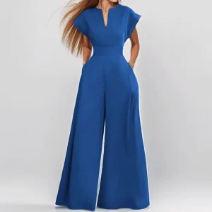 Ready to Ship Chic Minimalist Jumpsuit Wide Leg Silhouette High Waist Relaxed Fit Summer Office Women’s Jumpsuits With Pockets