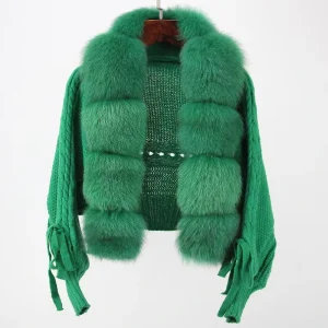 Real Fox Fur Collar Winter Sweater Women’s Cardigan