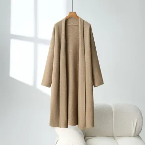 Regular Minimalist Crew Neck Full Length Thickening Knitted Cardigan Sweater Shawl Jacket Women’s All Seasons