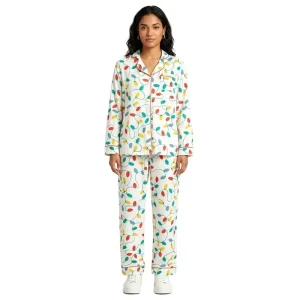 Retro Gentle V neck Mid Rise Women’s Autumn Spring Home Leisure Fashion Printed Cotton Ankle Length Pajamas Set Lightweight ODM