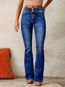 Retro Stretch Denim Pants for Women Spring Washed Street Style Slightly Flared Slim Fit Versatile Denim Long Pants