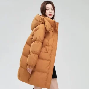 Reversible Women’s Winter Parka Thickened Warm Hooded Coat Loose Knee Length White Duck