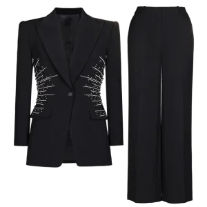Rhinestones Plus Size XXXL Beaded Elegant Suit Pants Two Piece Set Women’s Blazers Suits