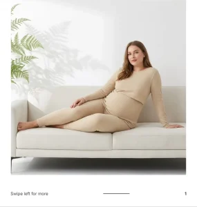 Rib Knit Lift up Maternity Top & Leggings PJ Loungewear Pregnancy Nursing Clothes Pregnant Pyjamas Set