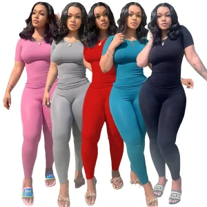 Ribbed Lounge Wear Dupe Ropa De Mujer Women’s T shirt and Full Length Legging Two Pieces Loungewear for Women Sets Clothing