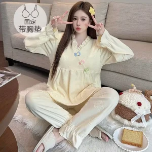 Romantic Palace Style Design Women’s Pajamas Thermal De Rong Fabric Nightshirts Plus Size Elegant Home Wear Sleepwear