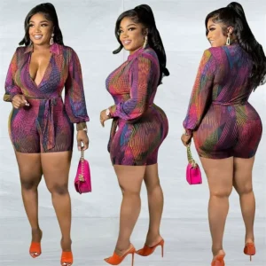 Romper Women Long Sleeve V Neck Jumpsuits and Rompers Casual Printing Bodycon Jumpsuit Women Jumpsuit